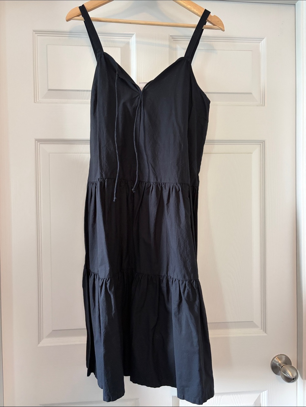 Black Poplin Tiered Thin Strap Dress